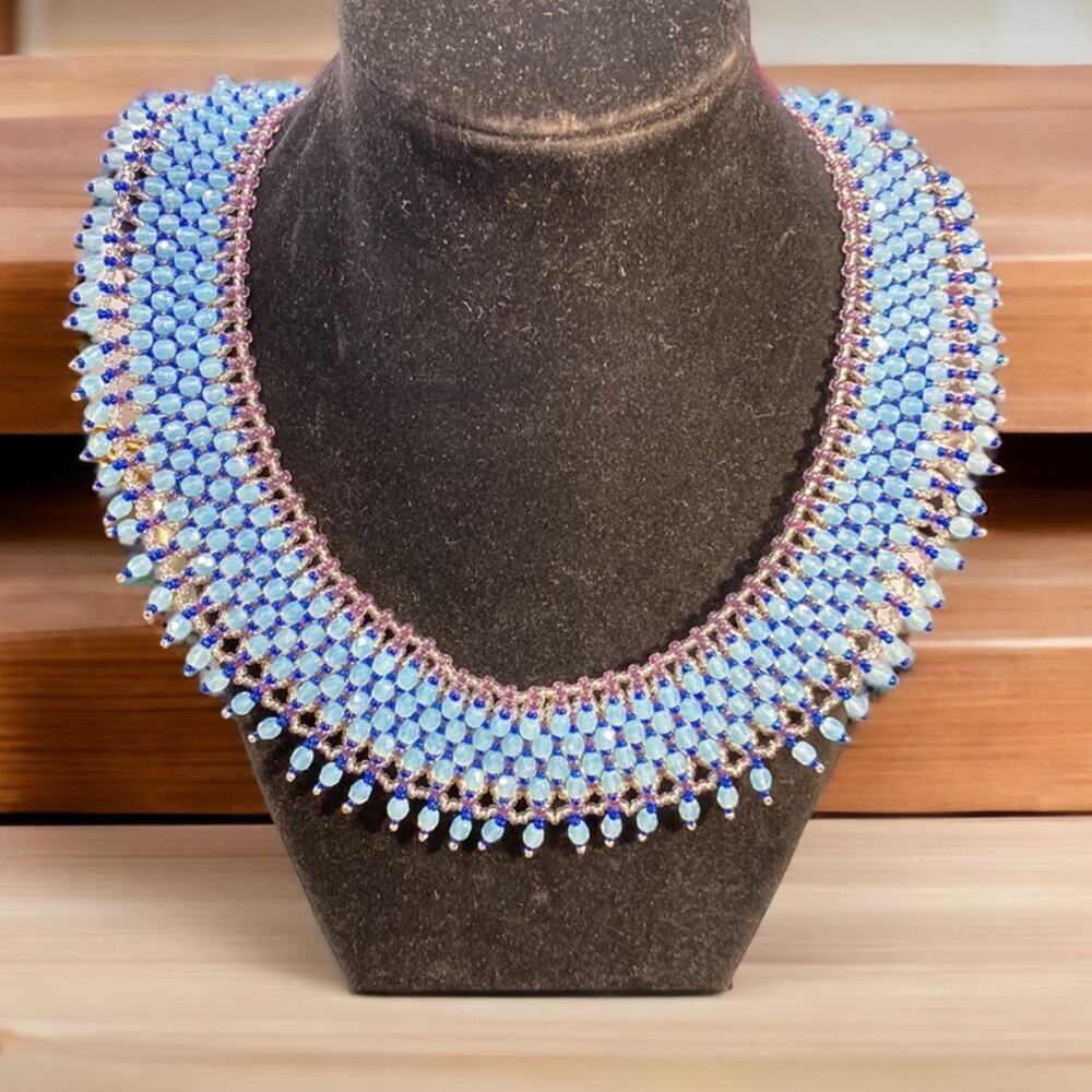 Handmade Cleopatra Style Beaded Parure Swarovski Crystal 4 Piece Jewelry Set - Picture 3 of 5